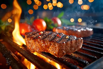 Grilling Steak, Outdoor, Night