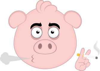 vector illustration emoji character face pig cartoon, smoking a cigarette
