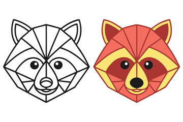 Geometric Raccoon Head Art, Line Art & Colorful Design on White Backdrop