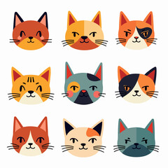 Cats set vector, collection in doodle style isolated vector	