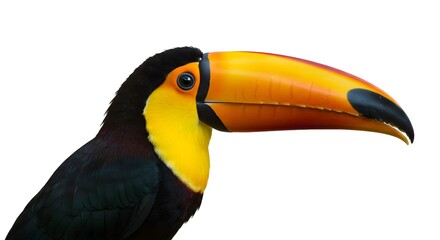 Naklejka premium Chestnut-eared Aracari close-up showing vibrant plumage and distinctive beak against a bright backdrop.