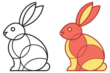 Two Rabbits Graphic, One Black Outline and One Pink and Yellow Color Bunny