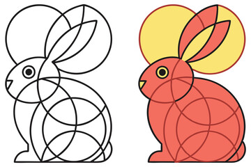 Geometric Rabbit Outlined and Colored Versions, Circle Patterns, Dual
