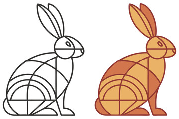 Hare Geometric Design, Simple Shape Rabbit Illustration, Flat Icon with Outline,