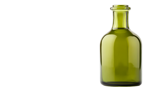 Green glass bottle with a simple design on a transparent background