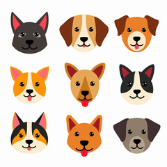 Dogs doodle vector set. Cartoon dog or puppy characters design collection with flat color in different poses. Set of funny pet animals isolated on white background	