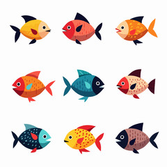 Fish set illustration vector white background collection	