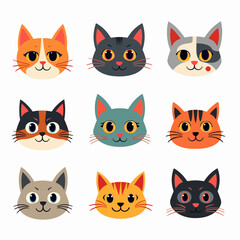 Cats set vector, collection in doodle style isolated vector	