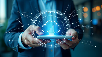 3d Flat icon as Overhead view of a business office with automation tools and data overlay symbolizing automation driven business integration in double exposure with copy space. concept as An overhead 