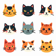 Cats set vector, collection in doodle style isolated vector