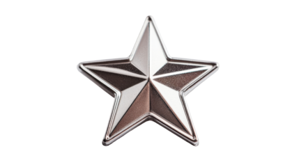 Shiny silver five point star decoration on a transparent background