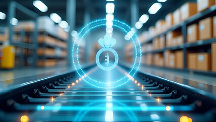 3D Flat Icon: Conveyor System & Stock Prediction Dashboard for Inventory Forecasting