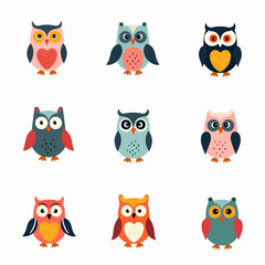 Cartoon Owl Set Illustration on a white background, owl set icon	