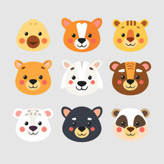 Cartoon animal Set Illustration on a white background, animal set icon	