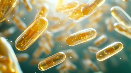 A Group of Antibiotic Pill Capsules Falling: Healthcare and Medicine in Motion
