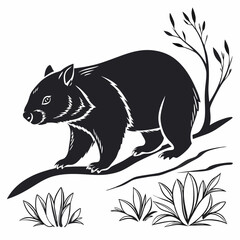 wombat black silhouette icon vector