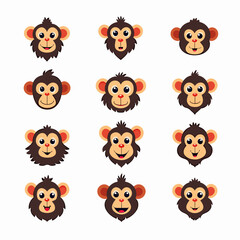 Set of cartoon fcae monkey, set of happy and surprised cartoon monkey face	