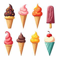 Set of ice cream vector illustrations on white background	