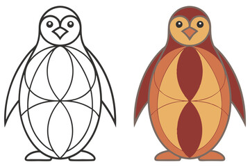 Geometric Penguin Outline and Color on White Background