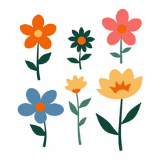 Flowers flat icons. Color vector illustration. Different flowers with green leaves vector illustration. Logo symbols for ui design and business promotion	