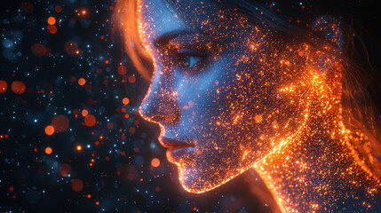 Human silhouette dissolving into quantum particles illustrating consciousness's link to quantum mechanics
