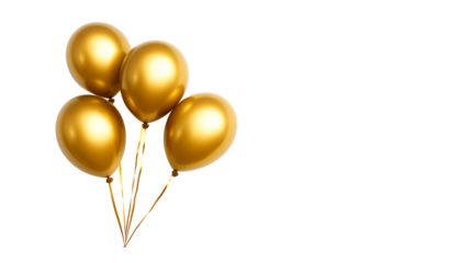 Gold balloons floating with transparent background for celebrations