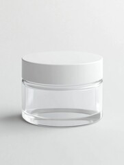Presenting Empty Clear Glass Jar with White Lid for Beauty Product