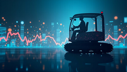 3D Flat Icon: AGV Silhouette with Data Chart Symbolizing Efficiency & Productivity on White Background