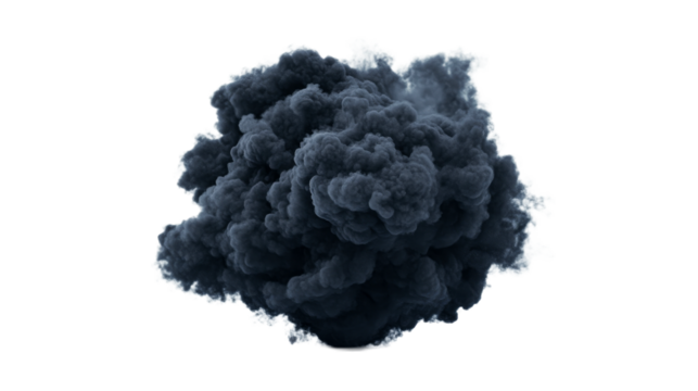 Dark smoke cloud rising above a transparent background