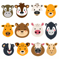 Cartoon animal Set Illustration on a white background, animal set icon	