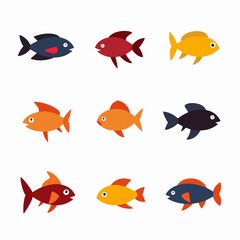 Fish set illustration vector white background collection	