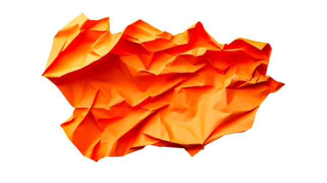 Crumpled orange paper on a transparent background
