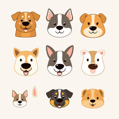 Dogs doodle vector set. Cartoon dog or puppy characters design collection with flat color in different poses. Set of funny pet animals isolated on white background	