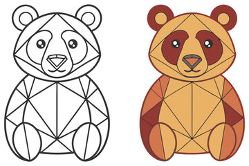 Geometric Panda Bear Outline and Color with a Transparent Background