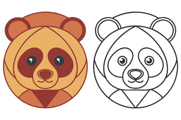 Cute Panda Bear Face Colored and Outline Version on a Transparent Background