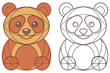 Two Panda Bears One Color Cartoon and Another is Outline on White Background