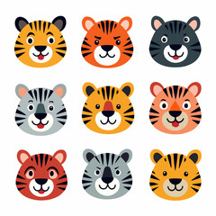 Cartoon animal tiger Set Illustration on a white background, animal set icon	