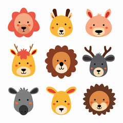 Cute wild animals cartoon vector illustration. Baby shower woodland animals illustration.	