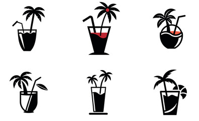 black and white silhouette icons depicting summer cocktails.