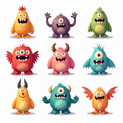 Naklejka premium Set of monster vector illustrations on white background