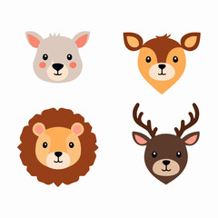 Set of cute animal head vector illustration
