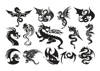 Dragon vector, Dragon clipart, Dragon silhouette