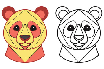 Panda Bear with Geometric Design and Outline on White Background