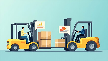 3D Flat Icon: Forklift & Financial Dashboard for Distribution Control