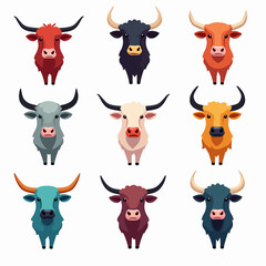 Cow set of animals isolated on white background