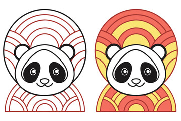 Two Cute Panda Bear Illustrations with Details on Transparent Background