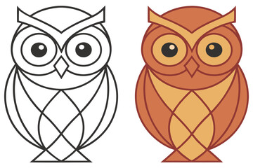 Stylized Geometric Owls in Line Art and Colored Versions