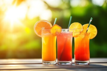 Fototapeta premium Refreshing Colorful Cocktails with Citrus Fruits on a Sunny Day