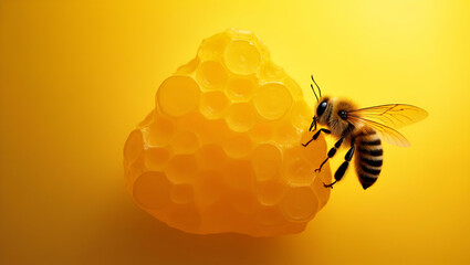 A bee and a honeycomb symbolizing accumulated savings in double exposure with copy space. concept as A bee blended with a honeycomb representing accumulated savings and diligent financial planning wit