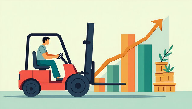 red forklift driver with rising graph clip art preview